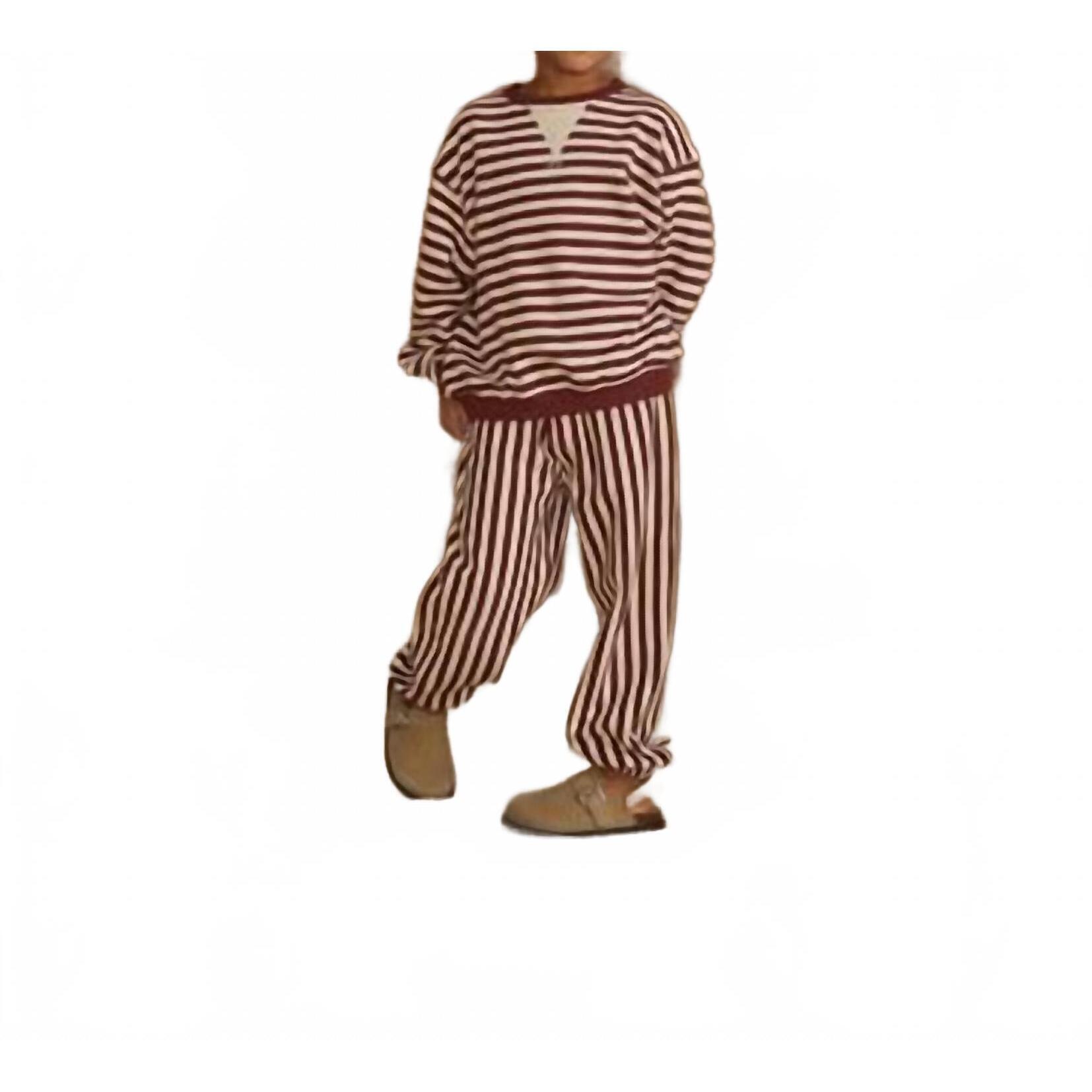 New Rylee + Cru Oversized Crew Jogger Set In Burgundy Stripe